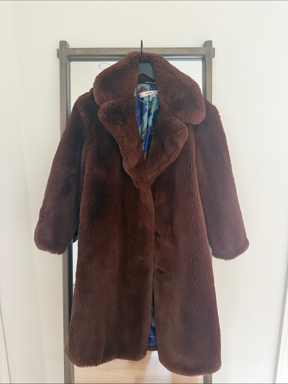 Women's Chocolate Brown Faux Fur Coat- Classic Long Teddy Jacket mango oversized